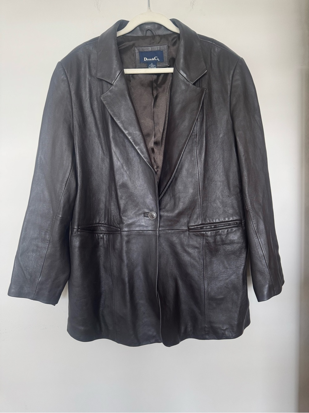 Denim & Co. Leather Chocolate Brown Coat Single Button 1X